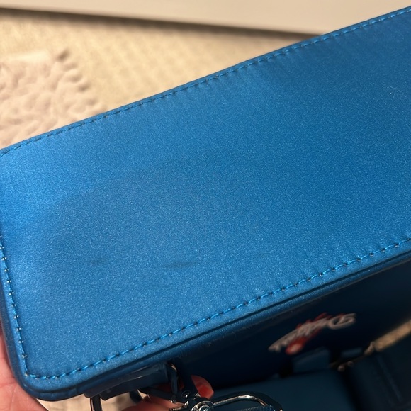 Loungefly MLB LA Los Angeles Dodgers Blue Satin Jacket Convertible Mini Backpack - Picture 11 of 11